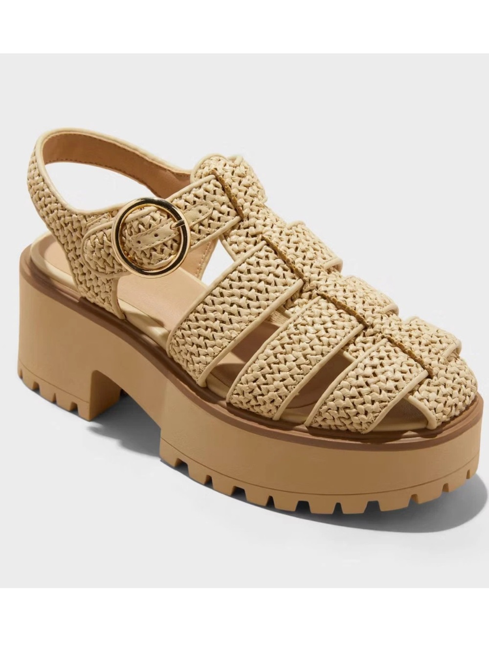 NWT Wild Fable Elide Raffia Fisherman Platform Sandals Natural Lug Sole Size 11